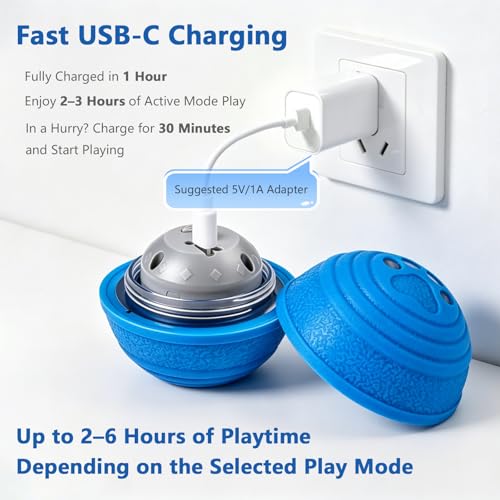 Smart Interactive Dog Ball for Aggressive Chewers, Self Moving Toy, E-TPU - color: Blue