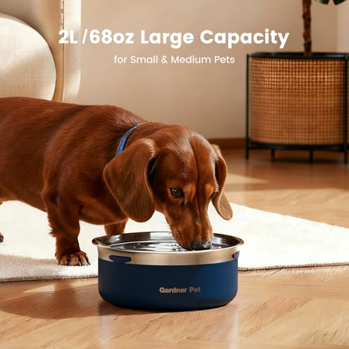 Gardner Pet Slow Water Bowl for Dogs, Stainless Steel Dog Water Bowl, 2L - color: Blue, size: Small (2L)