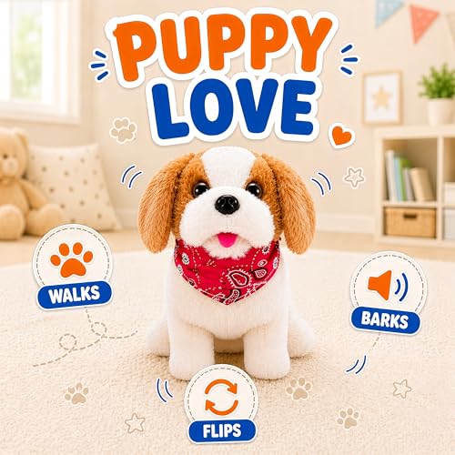Liberty Imports Flip Over Puppy - Battery Operated Mechanical Jumping Little Pet Dog - Flipping Toy that Somersaults, Walks, Sits, Barks for Toddlers & Kids