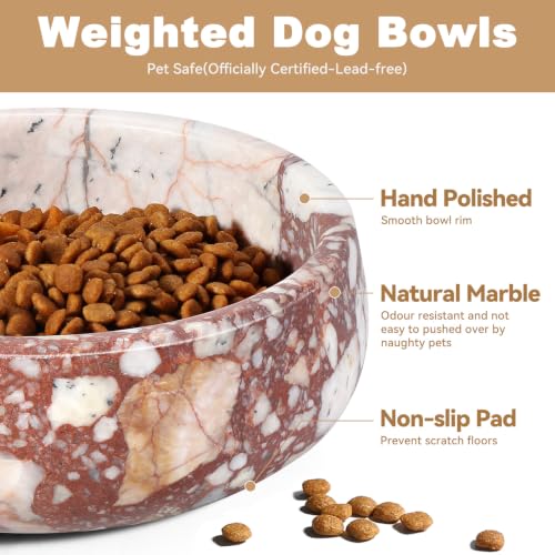 Karibiber Calacatta Marble Dog Bowl, Weighted Dog Food Bowl, Non-Slip Large Heavy Water Bowls, Stone Food and Water Dish for Medium Dogs, Holds 4 Cups(5lbs) - color: Calacatta Small