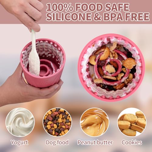 Dog Lick Bowl, Bestalk Anxiety Relief Slow Feeder Dog Lick Mat Treat Dispenser, Non-Slip Licking Bowl Enrichment Toys for Small Medium and Large Breed Dogs, BPA Free Silicone(Rose,S) - color: Rose, size: S