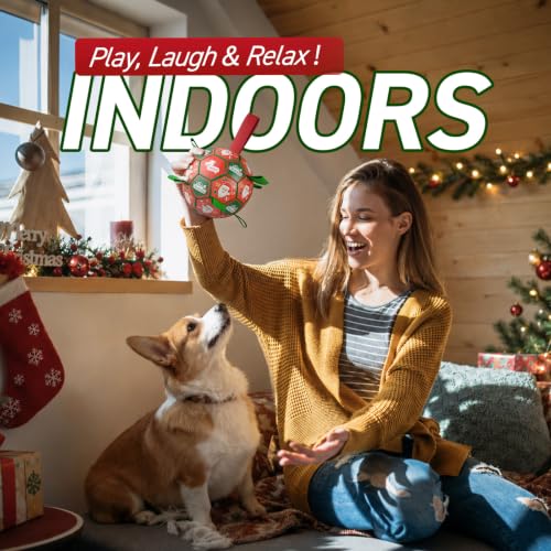 QDAN Christmas Dog Balls with Straps, Soccer Ball for Dogs for Small Medium Pet, Interactive Rope Toys, Puppy Birthday Gifts (6 Inch) - color: Christmas 1, size: Medium Size 2 (6 Inch)