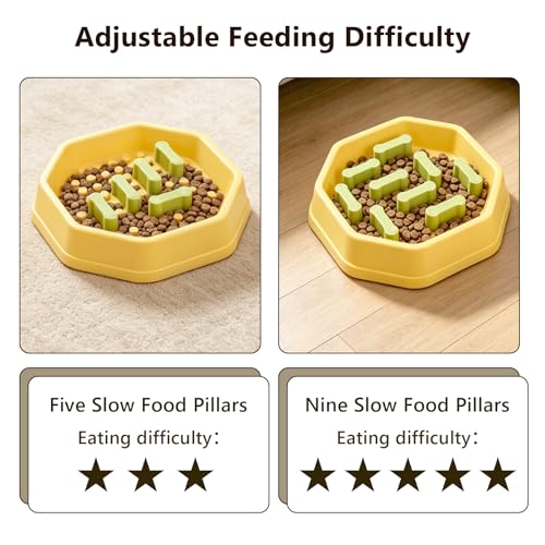 Slow Feeder Bowl with Removable Pegs for Small and Medium Dogs and Cats - color: Yellow