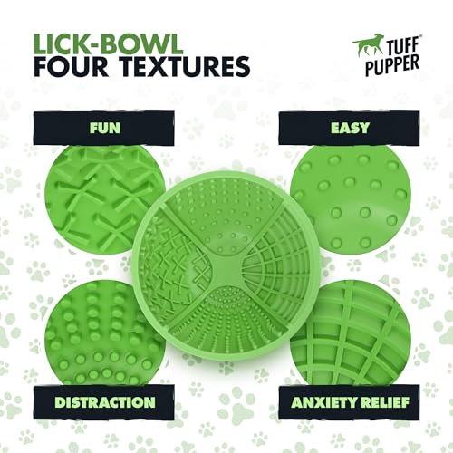 Tuff Pupper Lick Bowl for Dogs | Standard Size Slow Feeder Bowl | Four Textures for Dog Anxiety & Boredom | Silicone Lick Mat | Easy Clean Dishwasher Safe | Stable & Wobble Modes | NOT for Chewing - size: Standard