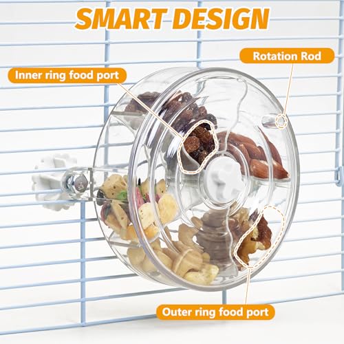 VCEPJH Rat Foraging Toy Interactive Slow Feeder with Transparent Rotating Treat Dispenser Wheel for Enrichment Activities Pet Rat Cage Accessories Ideal for Syrian Hamster Gerbil Mice (White) - color: White