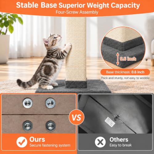 Cat Scratching Post 33 Inch Nature Sisal Scratch Post for Indoor Cats, Large Cat Scratcher Protect Your Furniture, for All Breeds Grey - color: Grey