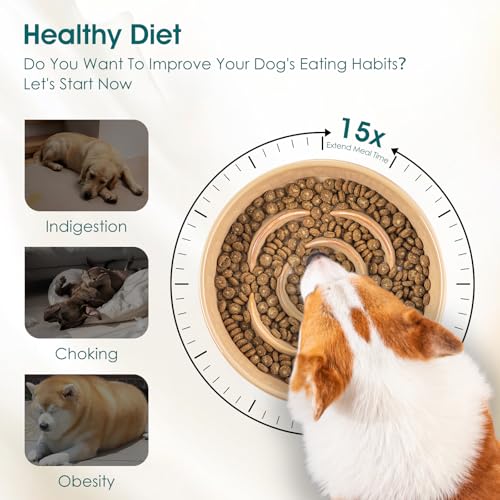 vancasso Ceramic Slow Feeder Dog Bowl, 1.5 Cup Puzzle Dish for Medium Breed - color: Khaki, size: M - 1.5 Cups