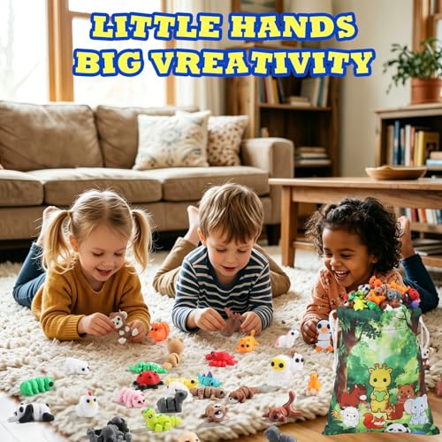 100 Pcs Mini 3D Printed Animals, Cute Desk Pets Classroom Prizes Toys - style: 100 Pcs Animals