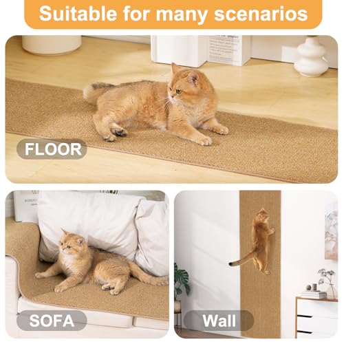 Uross Thickened Cat Wall Climbing Carpet 6.6 FT x 16" - Extra Long Cat Scratch Wall Pad, Cat Scratching Carpet Rug Wall Mounted Scratcher Couch Sofa Protector- Brown - color: Brown