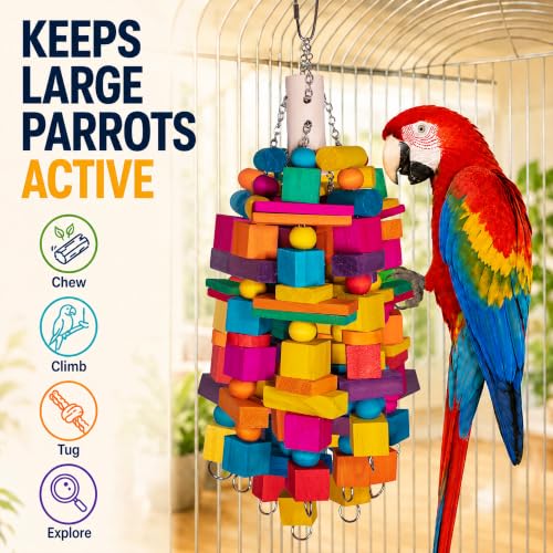 20" Large Bird Toys Natural Wooden Foraging Toys for Medium& Large Birds