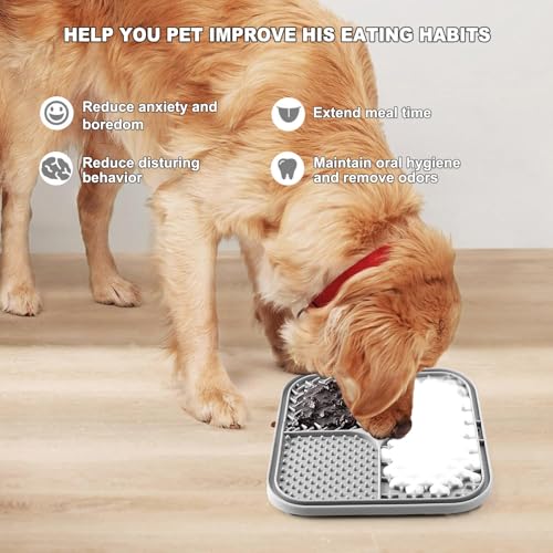 Azyh Licking Mat for Dogs & Cats 2 Pack, Slow Feeder Lick Pat for Large Dogs and Puppies, Anxiety Relief Dog Toys Feeding Mat for Butter Yogurt Peanut, Pets Bathing Grooming Training Mat (9.9'' × 6'') - color: Grey&Beige