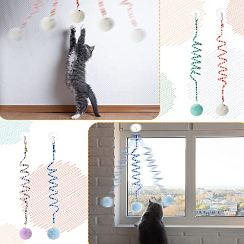 Woanger 4 Pcs Cat Spring Toys Hanging Door Interactive Cat Toys with Bell Long Tail Stretchable Soft Plush Teaser Ball for Kitten Chase Play and Kill Time, Gradient