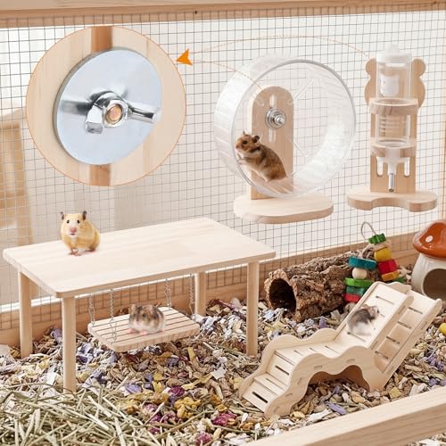 Hamster Play Wooden Platform， 4-piece Hamster cage Accessory Toy Set