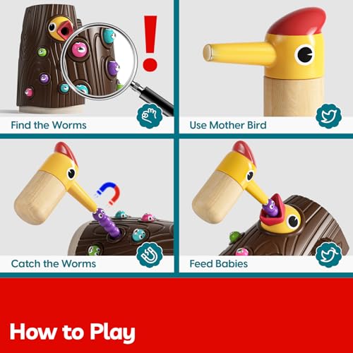 TOP BRIGHT Montessori Toys for 2 Year Old, Magnetic Bird Feeding Game