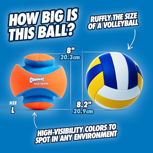 Chuckit! Kick Fetch Ball Dog Toy - Floats in Water - Perfect for Interactive Play - Made with Durable Rubber and Foam - for Large Dogs - Size Large - 8-inch Diameter - 1 Count (Pack of 4) - size: Large (Pack of 4), style: Classic