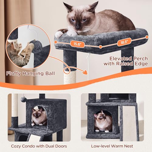 Yaheetech 36in Cat Tree Tower with Large Perch for Senior Kittens - color: Dark Gray, size: 36in
