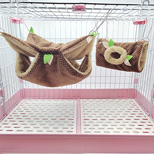 Small Animal Hammock, Hamster Hanging Bunkbed Hammock & Tunnel Warm Bed House Cage Nest Cage Hanging Tunnel and Hammock for Sugar Glider Squirrel Hamster Parrot Mice Chinchilla Flying Squirrel Rat