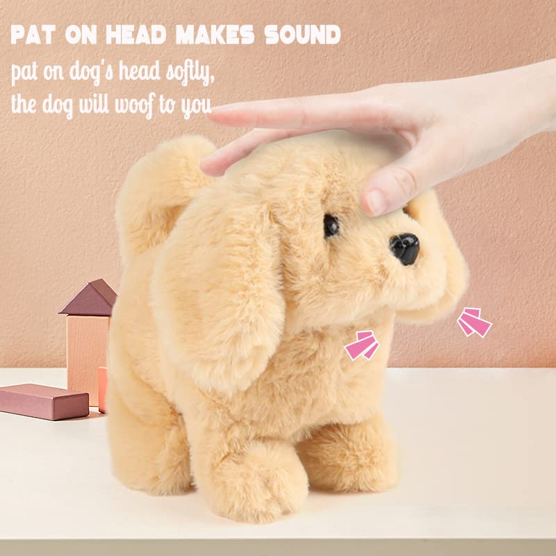 Hopearl Walking Dog Golden Retriever Interactive Electronic Pet Plush Toy Puppy Woof and Moving Animated Nodding Head Gifts for Toddlers Birthday, Brown, 7'' - style: Dog-Brown