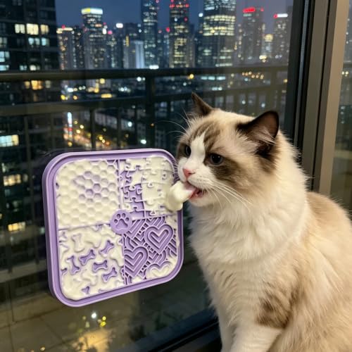 YCT Dog Cat Lick Mat and Slow Feeder Bowl Set, Thickened Food Grade Silicone with Strong Suction Cups, Anxiety Relief Calming Lick Pad for Bathing Grooming Training - color: Purple