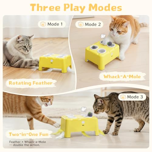 Interactive Cat Feather Toy Cheese Box 3in1 Whack a Mole - color: Yellow