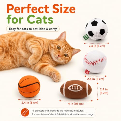 Agape Organic Catnip & Silvervine Filled Cat Toy Balls with Bell Sound - size: 4 Ball Set