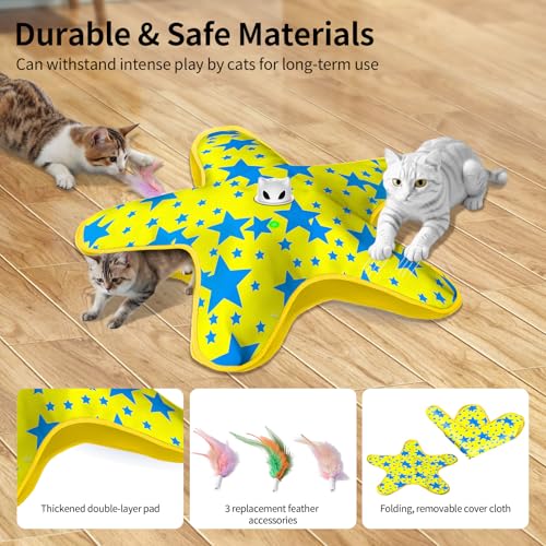 Interactive Cat Toys for Indoor Cats with Moving Concealed Feathers - color: Yellow Blue