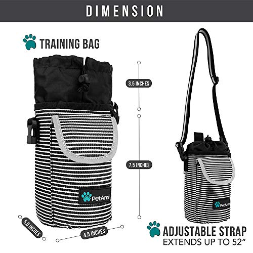 PetAmi Dog Treat Pouch, Large Hands-Free Training Bag, Stripe Black - color: Black
