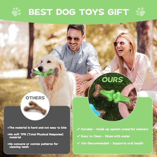Durable Dog Chew Toys for Large Dogs - Tough Bone-Shaped Dental Chew with TPR Rubber & Wood Fiber, Teething & Aggressive Chewer Toys for Medium/Large Breed, Long-Lasting Teeth Cleaning 2 Pack set - color: Green-2 Pack Set