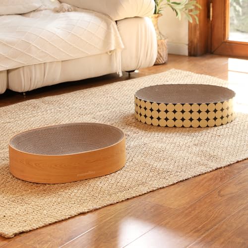 FUKUMARU Cardboard Cat Scratcher Bed, 2-in-1 Oval Cat Scratch Pad - color: Polka Dot