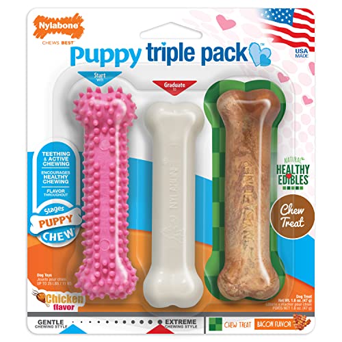 Nylabone New Puppy Starter Kit, Puppy Teething Toys, 3 Pack, Pink - color: Pink, size: Small