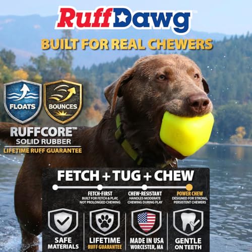 Ruff Dawg Cube Medium 2.5 Indestructible Dog Toy, Yellow – Heavy-Duty Rubber Fetch & Chew Toy for Aggressive Chewers – Erratic Bounce, Floats, BPA & Latex Free – Made in USA - color: Yellow, size: MD 2.5