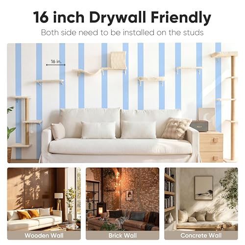 FUKUMARU Cat Wall Shelves, 4 in 1 Set, Beige - color: Beige