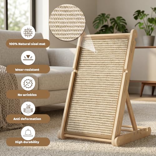 XiaZ Cat Scratcher, 23" Sisal Cats Scratching Board with 5 Adjustable Heights, No Assembly Required, Foldable Cat Scratchers for Indoor Cats and Kittens, Ready to Use - size: 15.7"L x 13.7"W x 23"H