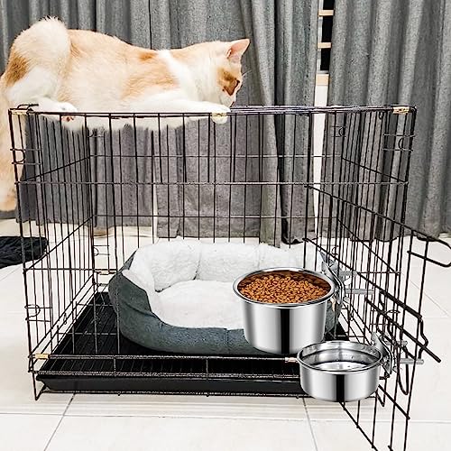 2 Pcs Stainless Steel Small Dog Crate Food Water Bowl, 34 & 19 OZ ﻿ - color: Silver, size: S (34 & 19 OZ)