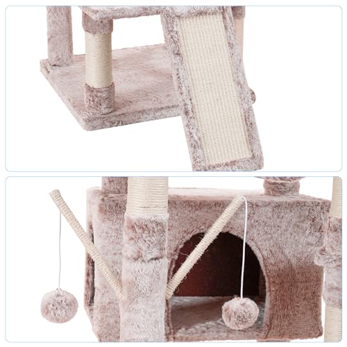 Hey-brother Cat Tree Tower with Stable Multi-Level Padded Perches, MPJ034MU - color: Muchroom