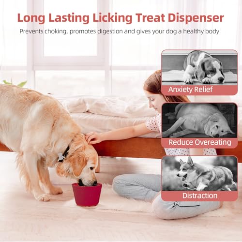 Dog Lick Bowl, Non-Slip Freeze Slow Feeder Small Medium, 1.6 Cup - color: Claret