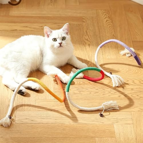 Cat Toys Chew Ropes 3Pcs with Refillable Natural Catnip, Safe Teeth Cleaning Toy for Indoor Kittens, Interactive Cat Nip Kitty Toys for All Breeds 19.5 Inches