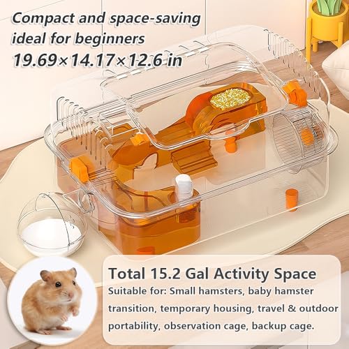8-in-1 Dwarf Hamster Cage, No Assembly Full Transparent, Temporary Transitional/Breeding/Nursery Cage, 19.69×14.17×12.6 in,Fits Small Space/Kid’s Room, for Dwarf & Baby Hamsters - color: Orange
