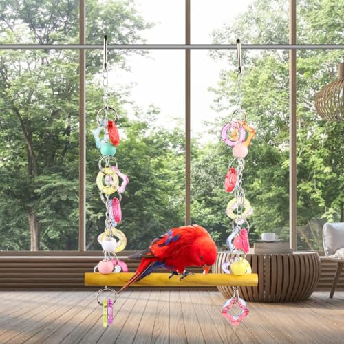 FRCOLOR Pet Bird Swing 7.87 Inch Wooden Hanging Chewing Toy for Medium Small Parrots Parakeets Macaws Cage Garden Rest Play