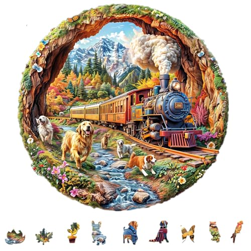 KAAYEE Wooden Puzzles Adults Dogs Racing Trains Jigsaw 17.3 * 17in-450pcs - color: Dogs Racing Against Trains, size: X-Large