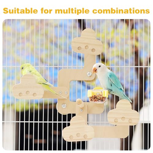 Parrots Playground,Natural Wood Perch Stand with Feeding Cups,Parrots Play Gym,Birds Perch Stand for Budgie Conures Cockatoos Lovebirds(Includes PVC Food Bowl) - color: wood