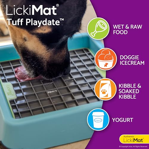 LickiMat Tuff, Heavy-Duty Playdate, Dog Slow Feeder Lick Mat, Boredom Anxiety Reducer; Perfect for Food, Treats, Yogurt, or Peanut Butter, Fun Alternative to a Slow Feed Dog Bowl, Green - color: Green