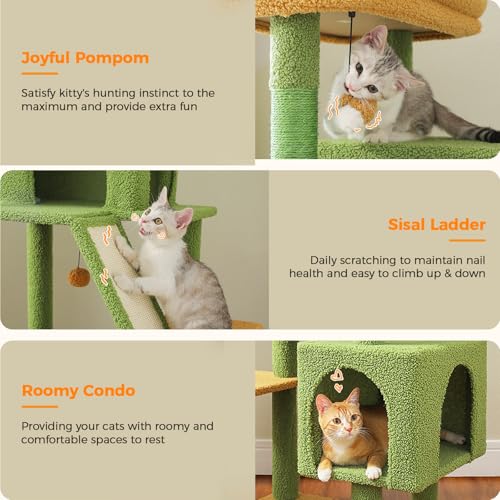 71" Cat Tree for Indoor Cats,Multi-Level Cat Tower with Large Hammock - color: Green, size: 71 Inches