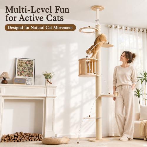Floor to Ceiling Cat Tree, Adjustable 7.9-9.9 ft Tension Cat Tower - color: 94.1-118.9"-1 Hideway