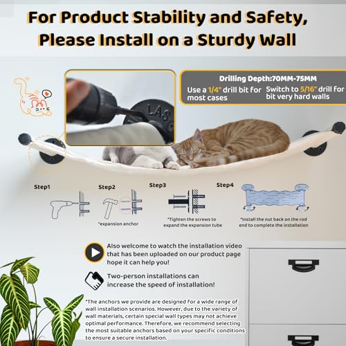 Cat Hammock Wall Mounted, Wall Mounted Cat Shelves, 35.43 x 12.99 in - color: Canvas Long