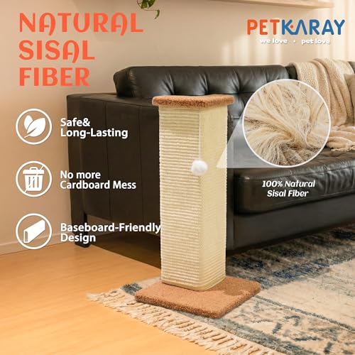 PETKARAY Couch Corner Cat Scratcher, 22.5" Sisal Scratching Post for Indoor Cats, Corner Wall Scratch Pad for Furniture Protection, Plush Base, Medium - size: Medium