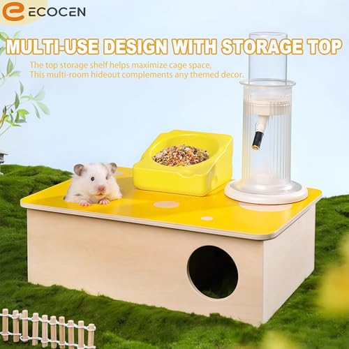 2 Pcs Syrian Hamster Hideout，Wooden Hamster Maze,Tunnel Multi Chamber Hamster Hideout Secret Peep Shed and Exploring Toys,Hamster Cage Decor(Fits 24.4''L Acrylic Hamster Cage)