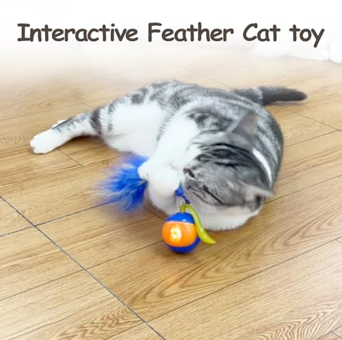 Migipaws 2-in-1 Interactive Cat Toy Ball – Paw Friendly Kicking Chasing Ball with Bonus Fluffy Tail for Indoor Cats Random Rolling Auto Escape Corners Tangle-Free Quiet USB Rechargeable (Blue) - color: Blue