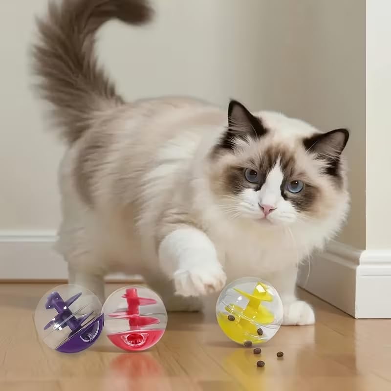 3pcs Pet Spiral Treat Dispenser Ball Toy for Cats, Slow Feeder Toy, Cat Treat Dispenser, Pet Selfentertainment Toy, Red & Yellow & Purple - color: Red&Yellow&Purple