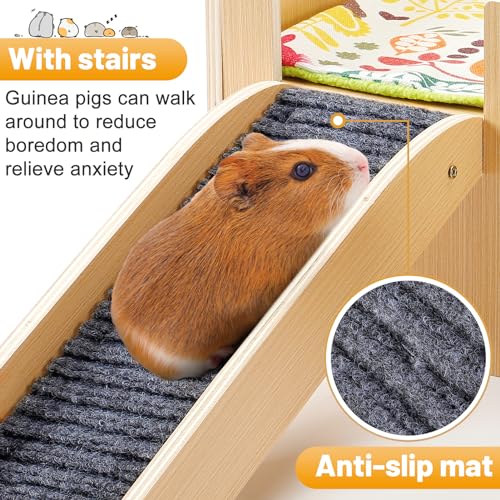 MEWTOGO Upgraded Sturdy Wooden Guinea Pig Castle with Stairs & Mat - size: Small